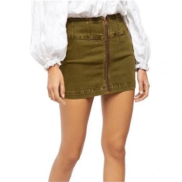 Free People We The Free Green Zipper Front Denim Skirt - Picture 1 of 4